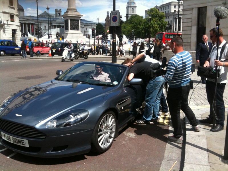 Credits   Living Social Taxi Photos   Filming the Aston Martin DB9 in Trafalgar Square