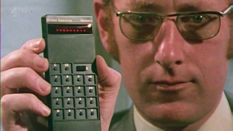 Gallery   Stephen Fry's 100 Greatest Gadgets   Clive Sinclair with Sinclair Executive Calculator