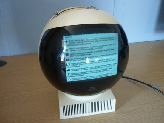 JVC Video Sphere TV Showing a Twitter Feed