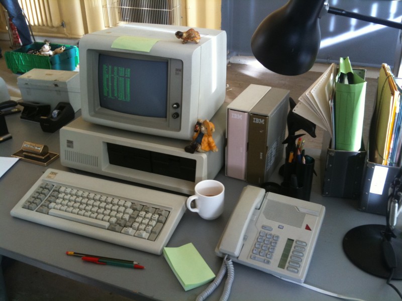 Eighties Office Desk Setup - Computer and Phone