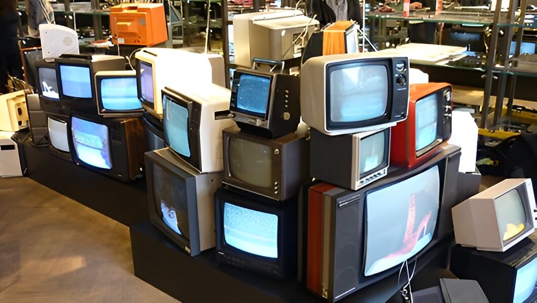 Kurt Geiger - Vintage TV Stack Art Installation