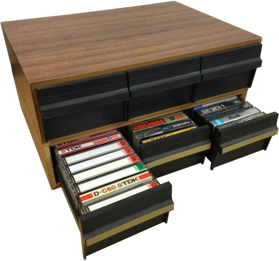 Cassette Drawers - Wood Effect - With Tapes