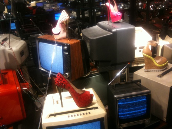 Credits   Kurt Geiger - Vintage TV Stack Art Installation